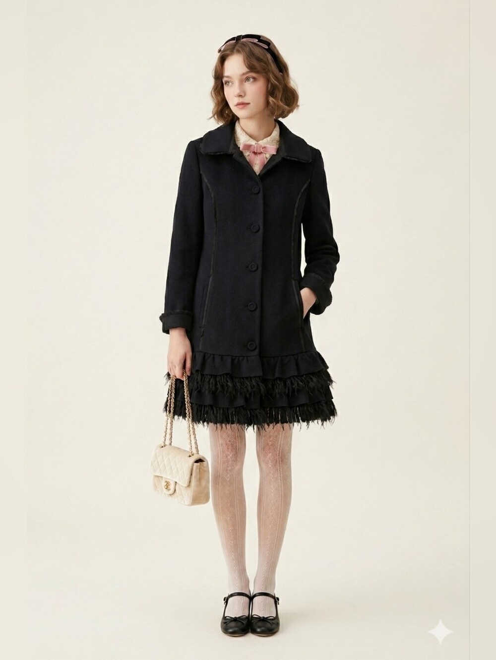MonnaLisa Italy Black Wool Blend Dressy Pea Coat